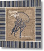 Nautical Stripes Jellyfish Metal Print