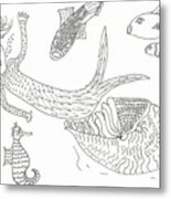 Nautilus And Hello Mermaid Metal Print