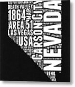 Nevada Word Cloud Black And White Map Metal Print