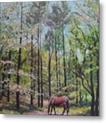 New Forest With Horse In Light Metal Print