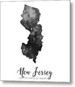 New Jersey State Map Art - Grunge Silhouette Metal Print
