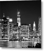 New York City Bw Tribute In Lights And Lower Manhattan At Night Black And White Nyc Metal Print