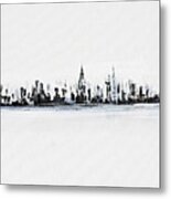 New York City Skyline Black And White Metal Print