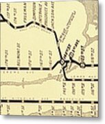 New York City Subway Map Vintage Metal Print