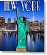 New York Classic Skyline With Statue Of Liberty Metal Print