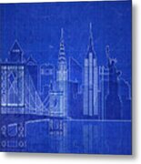 New York Skyline Blueprint Metal Print