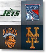 New York Sports Team License Plate Art Collage Jets Rangers Knicks Mets V2 Metal Print