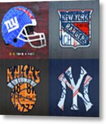 New York Sports Team License Plate Art Giants Rangers Knicks Yankees Metal Print