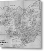 Newton Ma City Plans From 1700 Black And White Metal Print