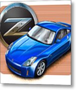 Nissan Z350 Blue Metal Print