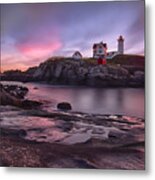 Nubble Lighthouse At Sunrise York Me Metal Print