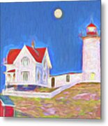 Nubble Lighthouse With Moon Metal Print