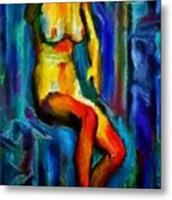 Nude Female Figure Portrait Artwork Painting In Blue Vibrant Rainbow Colors And Styles Warm Style Undersea Adventure In Blue Mythology Siren Women And Not Sensual Metal Print