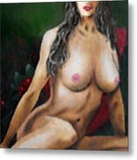 Nude Female Portrait Jean Seated Metal Print