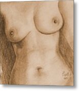 Nude Female Torso - Ppsfn-0002-in Sepia Metal Print