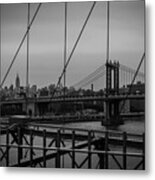 Ny Skyline From Brooklyn Bridge Metal Print