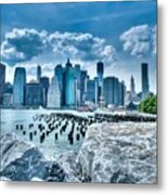 Nyc Skyline From Brooklyn Bridge Park Boat Launch Metal Print