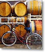 Oak Barrels And Bicycle Metal Print