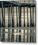 Ocean Pier At Sunset - Nautical Prints In Sepia Metal Print