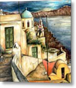 Oia Santorini Greece - Watercolor Metal Print
