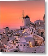 Oia Sunset In Santorini - Greece Metal Print