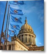 Oklahoma Capitol Flags And Wind Metal Print