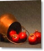 Old Copper Pot With Pomegranates Metal Print