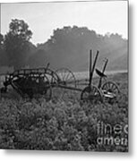 Old Hay Baler In Misty Field Metal Print