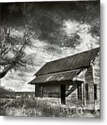 Old House And Dramatic Sky Bw Metal Print