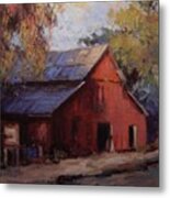 Old Red Barn In The Shadows Metal Print