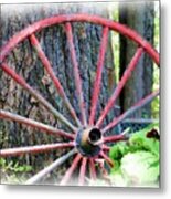 Old Red Wooden Wagon Wheel Metal Print