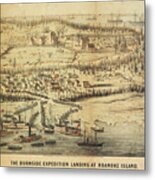 Old Roanoke Island Burnside Expedition Map Metal Print