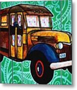 Old Rusted School Bus With Quilted Windows Metal Print