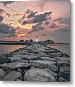 Old Scituate Light At The End Of The Jetty Metal Print