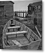 Old Wooden Boat Bw Metal Print