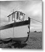 Old Wooden Fishing Boat In Black And White Metal Print