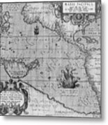 Old World Map Print From 1589 - Black And White Metal Print