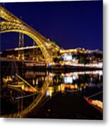 Oporto Bridge By Night Metal Print