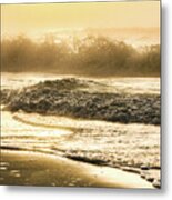 Orange Beach Sunrise With Wave Metal Print