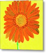 Orange Gerbera On Yellow, Watercolor Metal Print