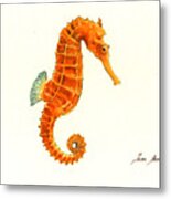 Orange Seahorse Metal Print