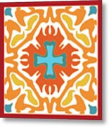 Orange With Blue Accent Abstract Metal Print