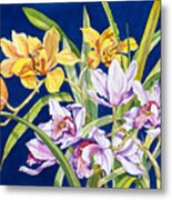 Orchids In Blue Metal Print