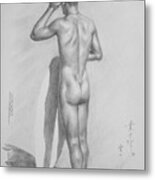 Original Charcoal Drawing Art Male Nude Seaside On Paper #16-3-11-34 Metal Print