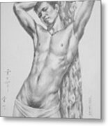 Original Drawing Art Male Nude Men Gay Interest  Boy On Paper By Hongtao #11-16-06 Metal Print