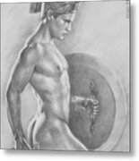 Original Drawing Sketch Charcoal  Male Nude Gay Man Art Pencil On Paper-073 Metal Print