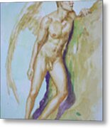 Original Watercolour Angel Of  Male Nude On Paper#16-10-6-04 Metal Print