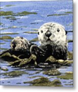 Otter And Pup Metal Print