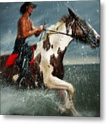 Paint Horse Running In The Water Metal Print