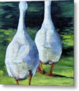 Painting Of Ducks Waddling Home Metal Print